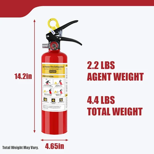 Miniatura 2 de ABC - Extintor de incendios para el hogar, 2.2 libras, extintor de polvo seco, clasificación 1A: 10-B:C, certificado para automóvil, casa, cocina