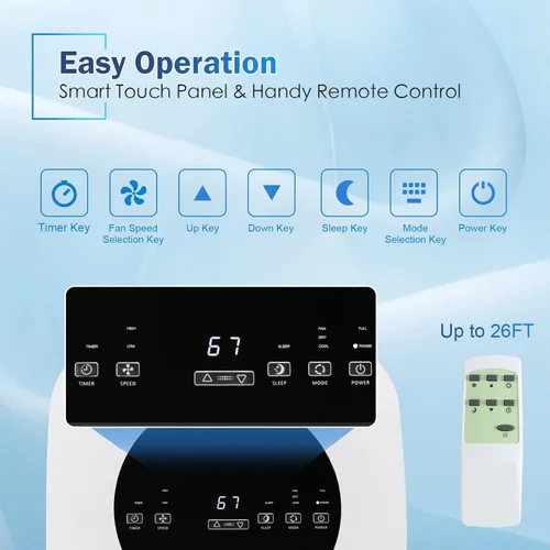Miniatura 4 de PETSITE Aire acondicionado portátil 9000 BTU, unidad de refrigeración de CA 3 en 1 con enfriador de aire, ventilador y deshumidificador, pantalla