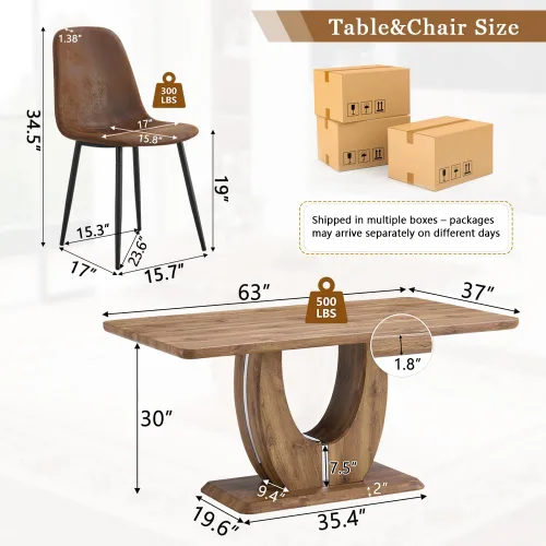 Miniatura 3 de Juego de mesa de comedor moderno para 4, mesa de cocina de madera de 63 pulgadas con 4 sillas tapizadas de gamuza de tela, estilo granja con parte