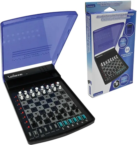 Lexibook, Juego de ajedrez electrónico de viaje, 32 piezas, 64 niveles de dificultad, 1 a 2 jugadores, juego de estrategia, juego de mesa familiar,