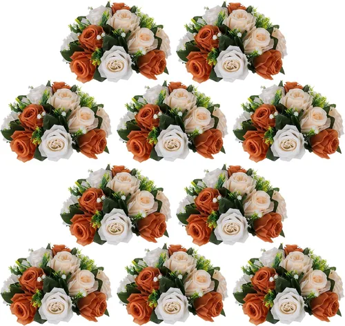 Miniatura 24 de NUPTIO Centros de mesa de flores blancas para mesas: 6 piezas de arreglo de bolas de flores artificiales para fiesta de boda, rosa floral falsa