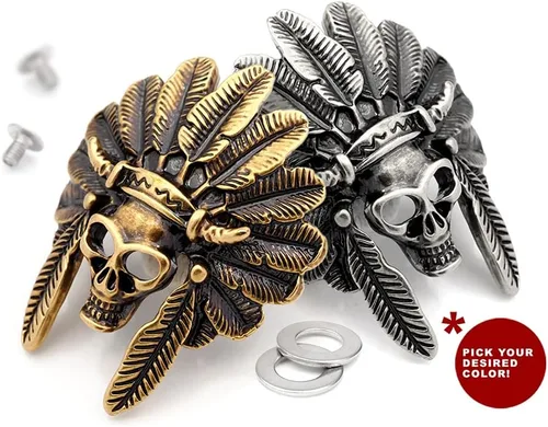 Miniatura 4 de CRAFTMEMORE Indian Skull Concho Tornillo Atrás Cabeza India Tribal Jefe Conchos Leathercraft 2pcs 1-3/4 Pulgadas CHS21 (Plata)