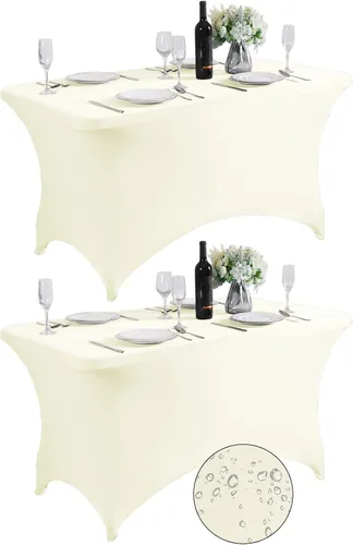 Miniatura 21 de SuperO - Paquete de 2 manteles de elastano impermeables para mesas de 6 pies, mantel elástico universal ajustable para fiestas, banquetes, bodas