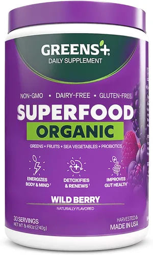 Miniatura 9 de Greens+ Superalimento en polvo orgánico RAW, apoyo inmunológico súper mezcla, patada matutina, impulso de energía, nutrición vibrante salud