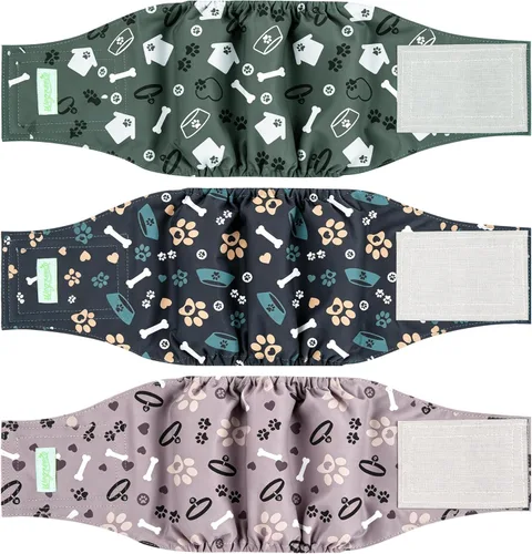 Miniatura 12 de Pañales para perro macho Wegreeco, lavables (paquete de 2), envoltorio para vientre lavable para perro macho, multicolor/fantasía (JEANS)