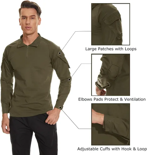 Miniatura 48 de TACVASEN Camisa táctica de manga larga para hombre, con cremallera de 1/4, con bolsillos, para paintball, militar, Airsoft, transpirable