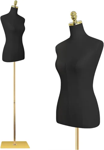 Miniatura 7 de EaseHome Maniquí con forma de torso, 109-185 cm de altura ajustable, cuerpo femenino de maniquí para exhibición de ropa con soporte de metal y base