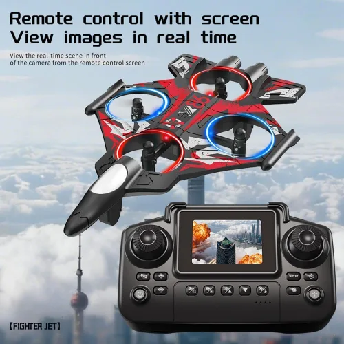 Miniatura 7 de Avión RC Fighter Jet con cámara y pantalla para adultos y niños, avión de acrobacias de control remoto con giros de 360°, retención de altitud