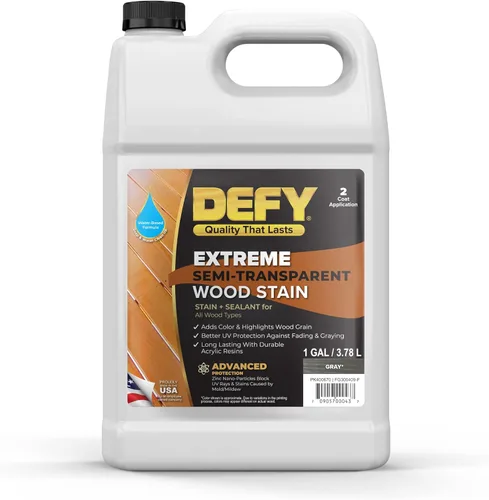 DEFY Barniz y Sellador de Madera Extremo Todo en Uno - 1 Galón de Recubrimiento Impermeable Semitransparente para Todos los Tipos de Madera - Gris