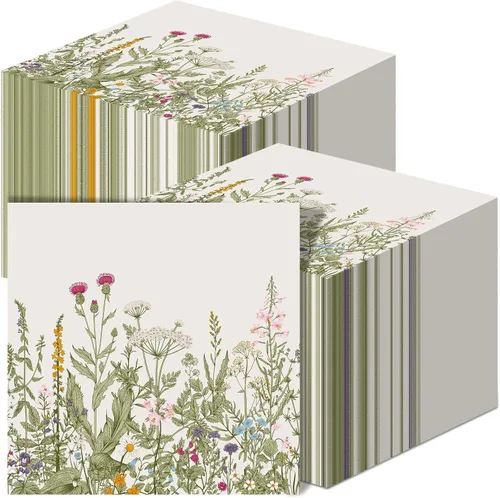 Sinmoe 200 servilletas de flores silvestres, servilletas de papel florales, desechables, decorativas, flores silvestres, cócteles, toallas de mano