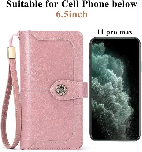 Miniatura 5 de FALAN MULE Cartera de cuero genuino RFID bloqueo gran capacidad Trifold señoras cartera.