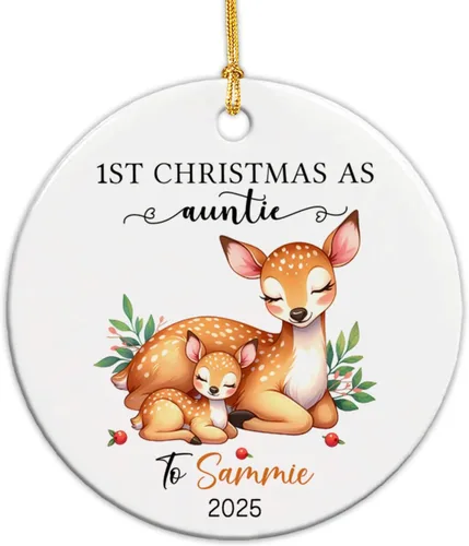 Adorno personalizado de 1ª Navidad como tía 2025, regalo de recuerdo para tía, tía ciervo, adorno de Navidad, regalo para tía nueva, adorno de