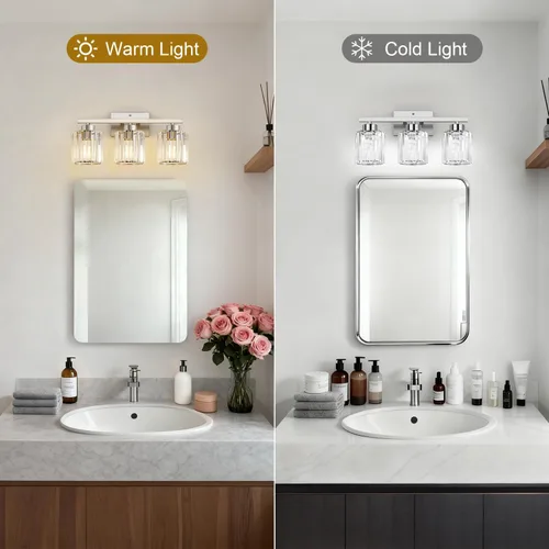 Miniatura 5 de GOLSPARK Modern Crystal Bathroom Vanity Light, Brushed Nickel Bathroom Lighting fixtures Over Mirror, 3-Light Vanity Light Fixtures, E26 Base Round