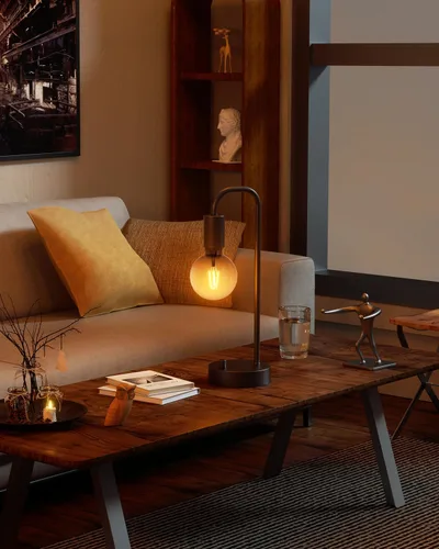 Miniatura 5 de ONEWISH Lámpara de mesa industrial para dormitorio, lámparas de noche modernas totalmente regulables con bombilla de luz cálida de 2700K