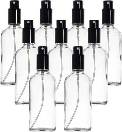 YIZHAO Botellas de vidrio transparente de 4 onzas, con pequeño aerosol de niebla fina, tapa de metal, recargable para aceite esencial, viajes,
