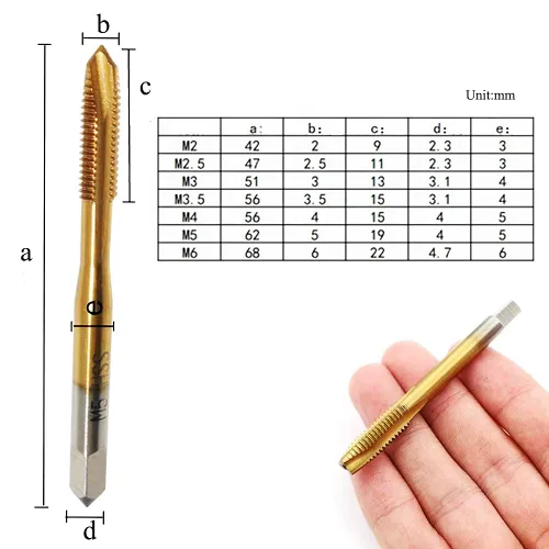 Miniatura 3 de 7 piezas HSS6542 punta espiral de titanio recubierto de titanio máquina de rosca métrica juego de taladro y grifo herramienta de roscas M2 M2.5 M3
