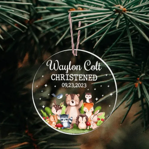 Miniatura 5 de Regalos personalizados de bautizo para niños y niñas, adorno de bautismo para ahijada, ahijado, adorno de bautizo de bosque para bebé, niño, niña