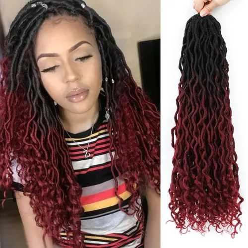 Miniatura 9 de Trenzas postizas Goddess, 6 paquetes de 18 pulgadas, cabello lacio, trenzado con ganchillo, para mujeres negras, trenzas postizas ombre con puntas