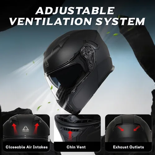 Miniatura 3 de TRIANGLE Cascos de motocicleta modulares para hombres con visera completa abatible, visera doble con protector solar interno, aprobado por DOT