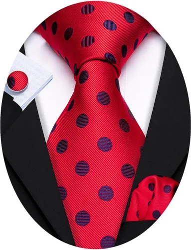 Miniatura 96 de Barry.Wang Corbatas de seda para hombre, diseño de lunares, gemelos cuadrados de bolsillo, gemelos para negocios, boda