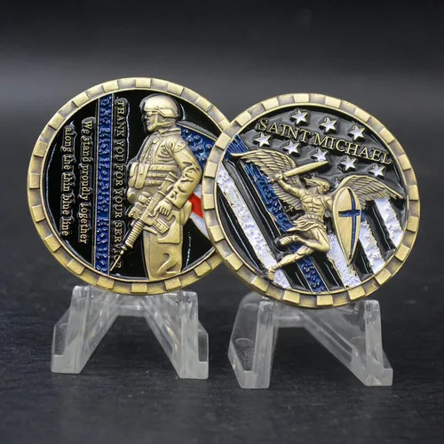 Miniatura 3 de Glamtune EEUU Policía Policía Oficial Challenge Coin Saint Michael Thin Blue line Oración Militar Moneda