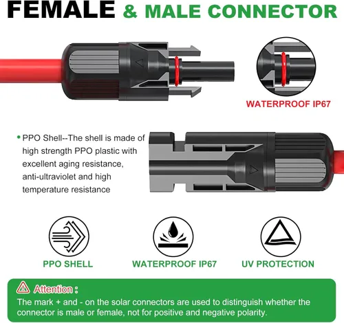 Miniatura 4 de Oududianzi Cable de extensión solar de 20 pies, cable solar de 10 AWG, cable fotovoltaico de cobre estañado calibre 10, cables de panel solar