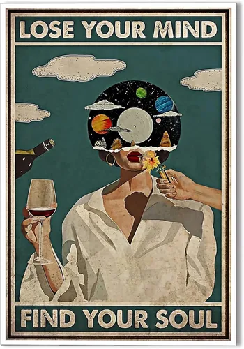YuzhongART Vintage Póster "Lose Your Mind Find Your Soul" Frase de Salud Mental Lienzo Decorativo para Pared Cuadros Pósteres Arte de Pared Único y