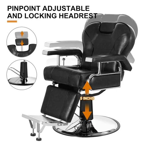 Miniatura 6 de Artist hand Silla de peluquería reclinable resistente con reposacabezas y reposapiés, silla giratoria de 360 grados, equipo de belleza para Negro