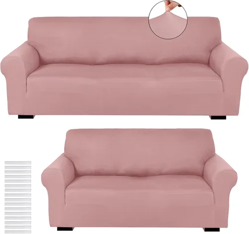 Miniatura 9 de Peryiter Juego de 2 fundas para sofá de dos plazas Fundas para muebles para sala de estar para sofá, sillón, ajuste elástico, a prueba de arrugas