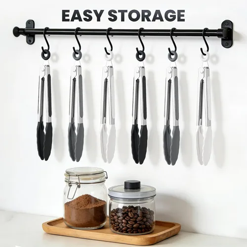Miniatura 6 de Pinzas de silicona de 7 pulgadas, paquete de 6, pinzas pequeñas de acero inoxidable con puntas de silicona para cocinar, servir, barbacoa, parrilla