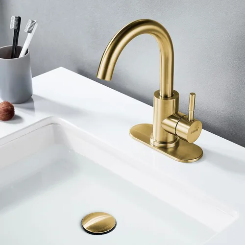 Miniatura 3 de Grifo de lavabo de baño de un solo agujero, oro cepillado, moderno grifo de baño de una sola manija grifo de barra de acero inoxidable comercial