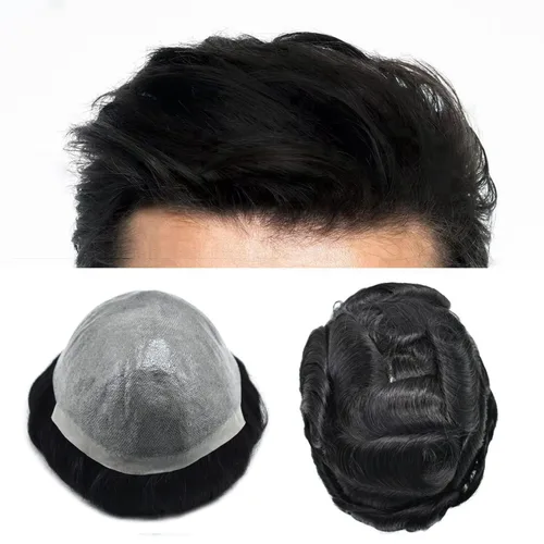 Miniatura 23 de Toupee - Sistemas de cabello humano para hombre, 0.002 in, piel ultrafina para hombre, tupé en V, polivinílico de poliuretano natural, piezas