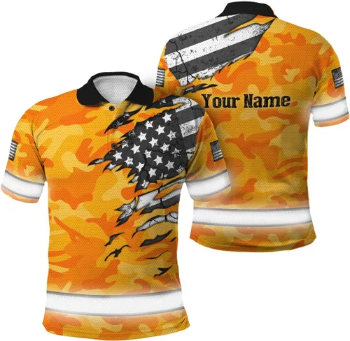 Miniatura 10 de Polo reflectante con bandera de camuflaje de alta visibilidad para hombres y mujeres, polo de seguridad para trabajo, patriótico Polo 03