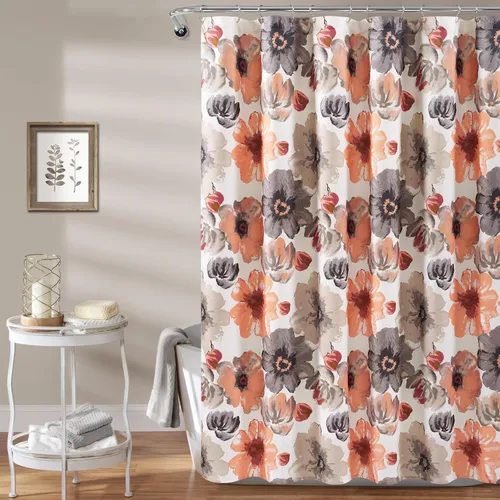 Miniatura 12 de Lush Decor Leah Cortina de Ducha Floral, 72" An x 72" L, Amarillo y Gris - Cortinas de Ducha de Tela - Cortina de Baño Botánica de Acuarela