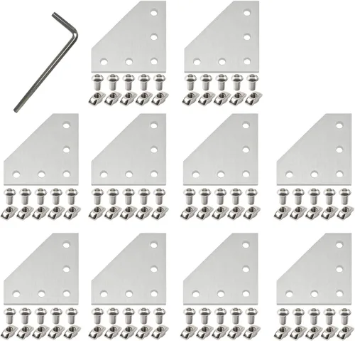 Miniatura 15 de 10 piezas 2020 placa de unión de placa de unión de aluminio en forma de T, conector de extrusión de aluminio de 5 agujeros con 50 tuercas en T, 50
