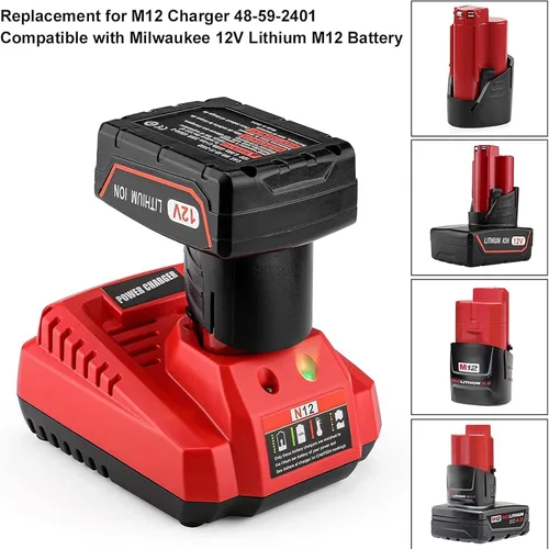 Miniatura 4 de energup Paquete de 2 baterías de repuesto de 6500mAh 12V para Mil-Waukee de 12 voltios + kit de cargador, para 48-11-2440 48-11-2411 48-11-2410