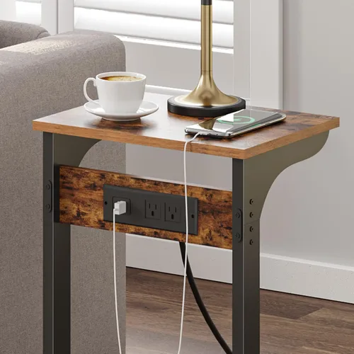 Miniatura 5 de TUTOTAK - Mesa auxiliar en forma de C con estación de carga, mesa auxiliar, mesa de sofá para espacios pequeños, bandeja de TV con 2 puertos USB
