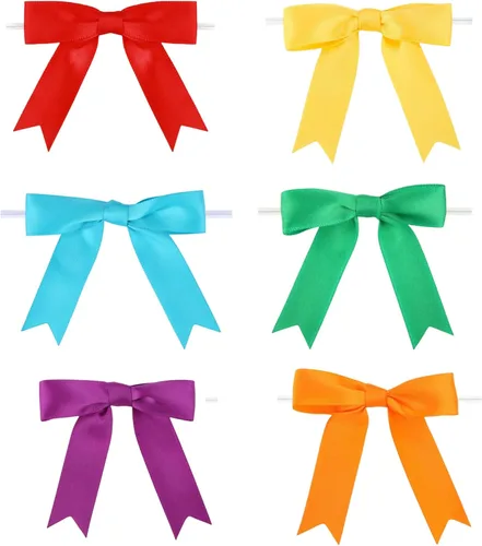 Miniatura 19 de Meseey 50 lazos de satén prefabricados para Halloween con lazo giratorio de 3.5 pulgadas, lazos para bolsas de golosinas para Halloween, coronas