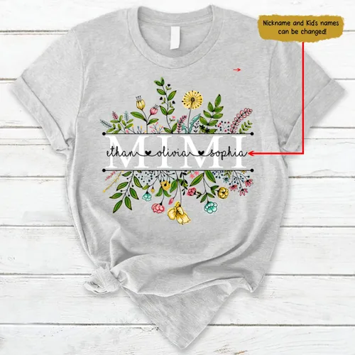 Miniatura 2 de Custom Mom Mimi and Grandkids Wildflowers Shirt, Customize Grandma Gifts, Gifts for Grandma Nana Gigi Oma Mamaw Yaya