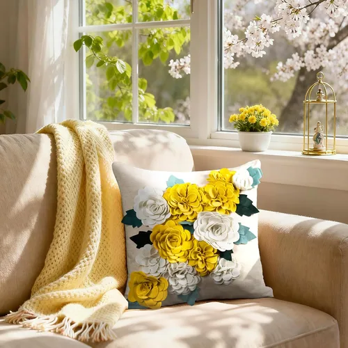 Miniatura 3 de KINGROSE Funda de almohada decorativa con diseño de flores 3D para el hogar, funda de cojín cuadrada para sofá, cama, sofá, sala de estar, 18 x 18