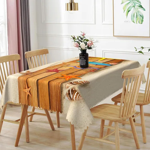 Miniatura 17 de Mantel oblongo, diseño de playa de 52 x 70 pulgadas, diseño de playa con estrellas de mar y olas de mar, con decoración impermeable y resistente a
