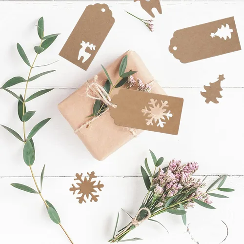 Miniatura 5 de Joycraft 150 etiquetas con cuerda, 3 estilos de papel kraft en blanco huecas, etiquetas colgantes de regalo personalizadas para paquete, fiesta