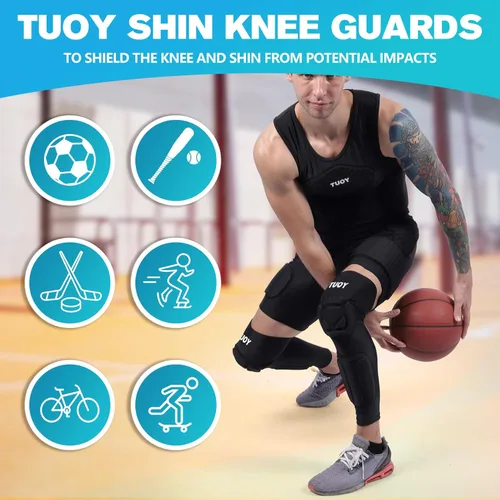 Miniatura 5 de TUOY Rodillera con protector de espinilla, manga protectora para espinilla/rodilla para fútbol, fútbol americano, baloncesto, lucha libre, voleibol