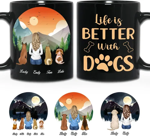 Miniatura 15 de WHIDOBE Taza personalizada de perro (niña – perro) personalizada de 11 onzas, 15 onzas con avatares, nombres, razas – Taza «Dog Mom» para mujeres