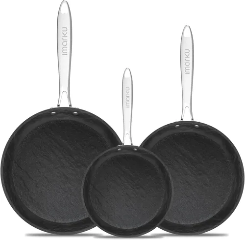 imarku Sartenes antiadherentes – Juego de sartenes antiadherentes de 8, 10 y 12 pulgadas con mango de acero inoxidable fresco, sartenes aptas para