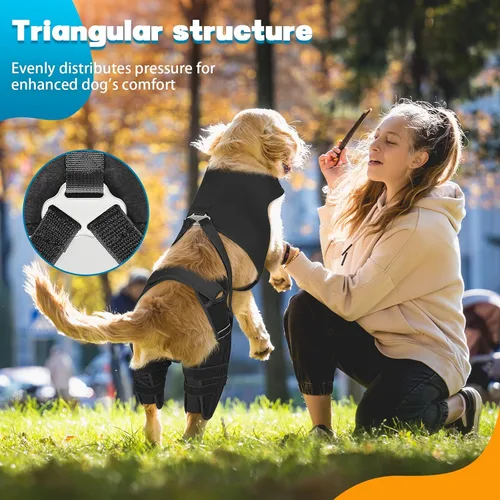 Miniatura 5 de Rodillera para perro para pierna trasera desgarrada, ajustable para pierna trasera con 5 estabilizadores, reduce el dolor, lesiones de ligamentos