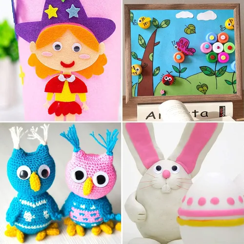 Miniatura 6 de FEBSNOW 200 ojos ondulantes autoadhesivos negros y blancos para decoración de manualidades (0.59 pulgadas)