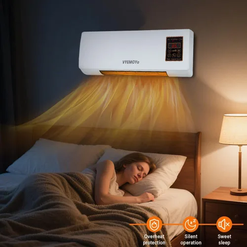 Miniatura 4 de Calentador de pared eléctrico de 1400 W para uso en interiores, cerámica PTC, calentamiento rápido 3S, temporizador de 6 horas, protección contra