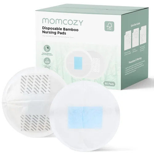 Momcozy Almohadillas de lactancia desechables de bambú, núcleo azul avanzado para un diseño ultra absorbente, a prueba de fugas y 3D, biodegradables