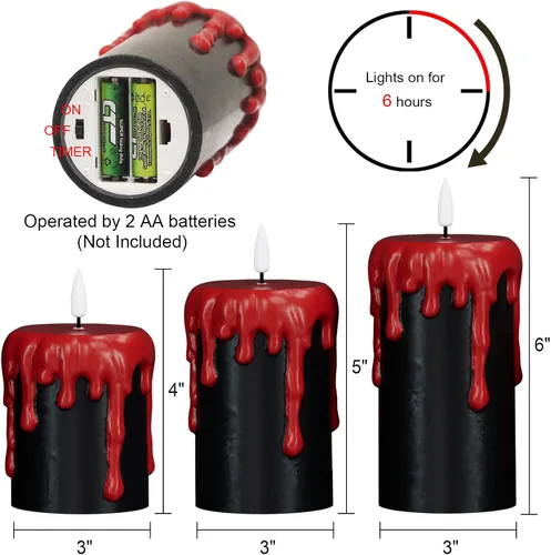 Miniatura 2 de Wondise Velas de Halloween sin llama con temporizador de 6 horas, velas LED negras de cera real que gotean a pilas, mecha 3D, parpadeante